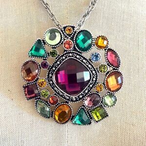 Premier Designs Multicolor Crystal Statement Pendant Necklace Brooch